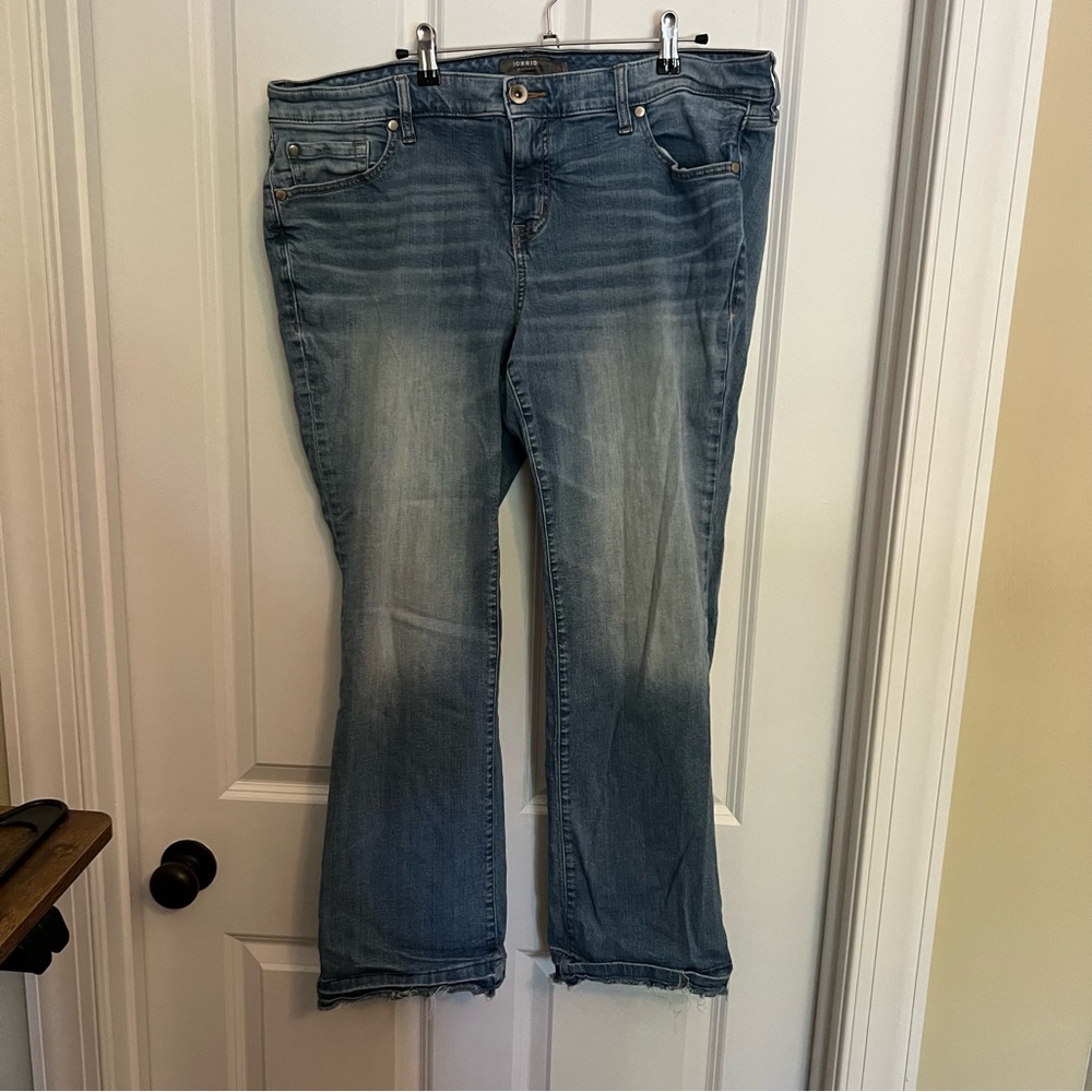 Perfect Slim Boot Vintage Stretch Mid-Rise Jean “get a life” wash frayed hem 18s